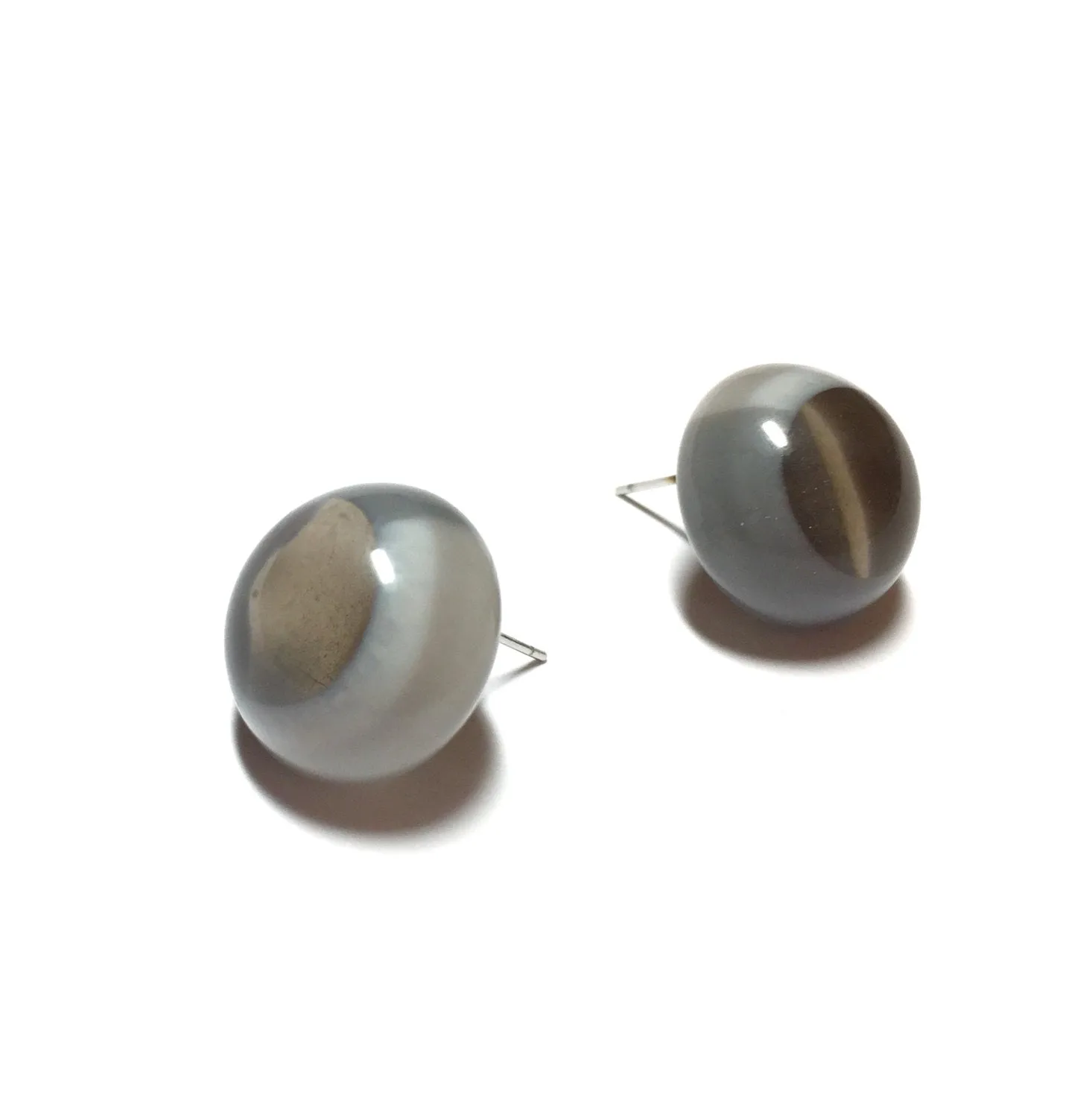 Grey and Smoke Retro Button Stud Earrings