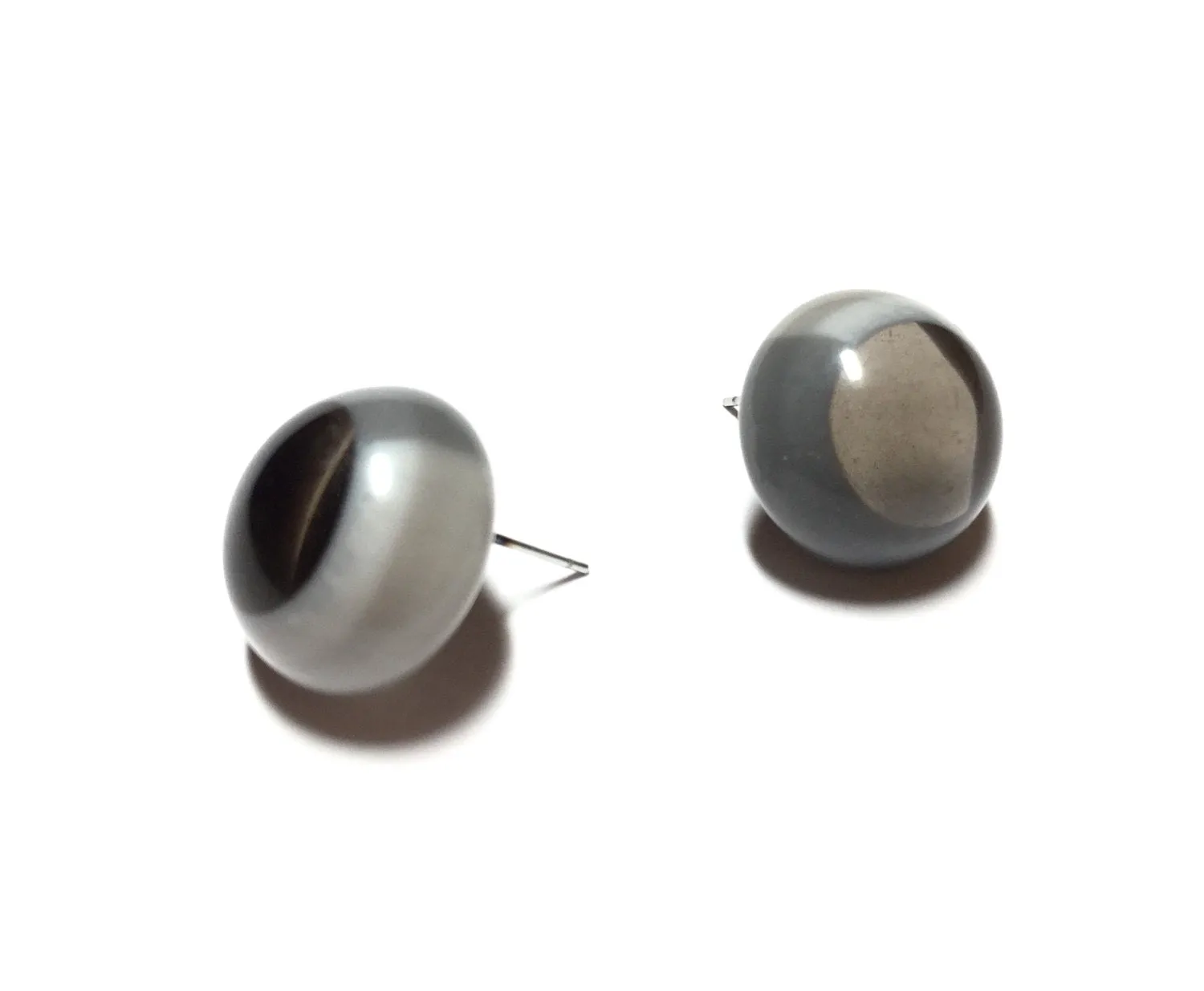 Grey and Smoke Retro Button Stud Earrings