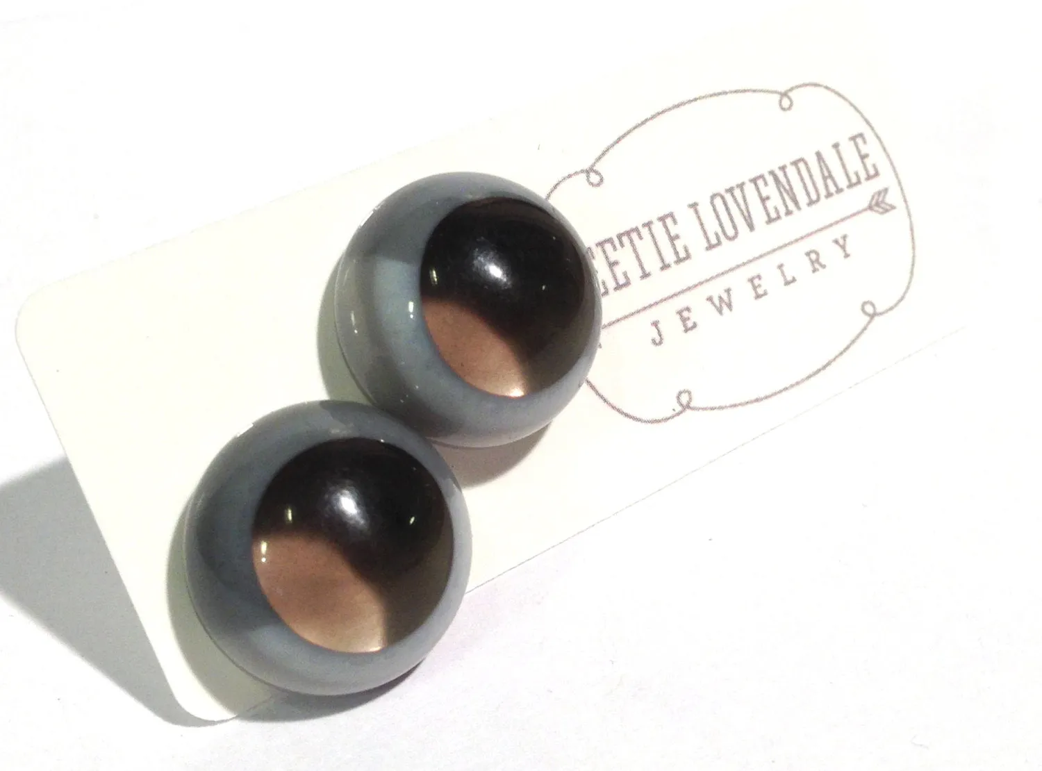 Grey and Smoke Retro Button Stud Earrings