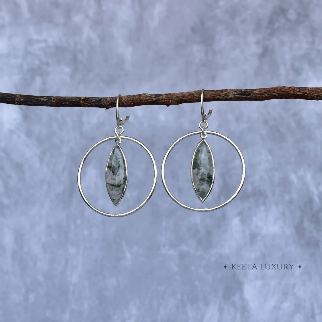 Hoop Glimmer - Moss Agate Earrings