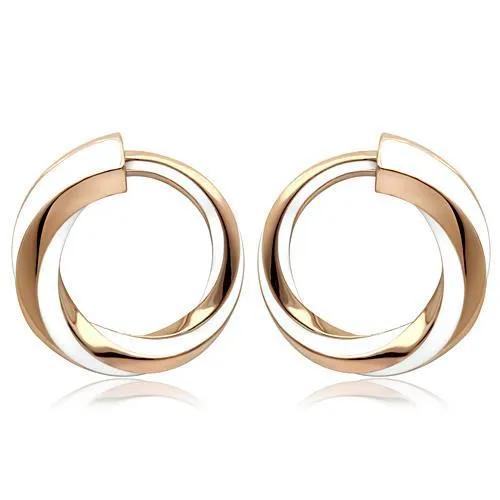 IP Rose Gold(Ion Plating) Stainless Steel Earrings with Epoxy in White for Women White Stone Color Style TK1488