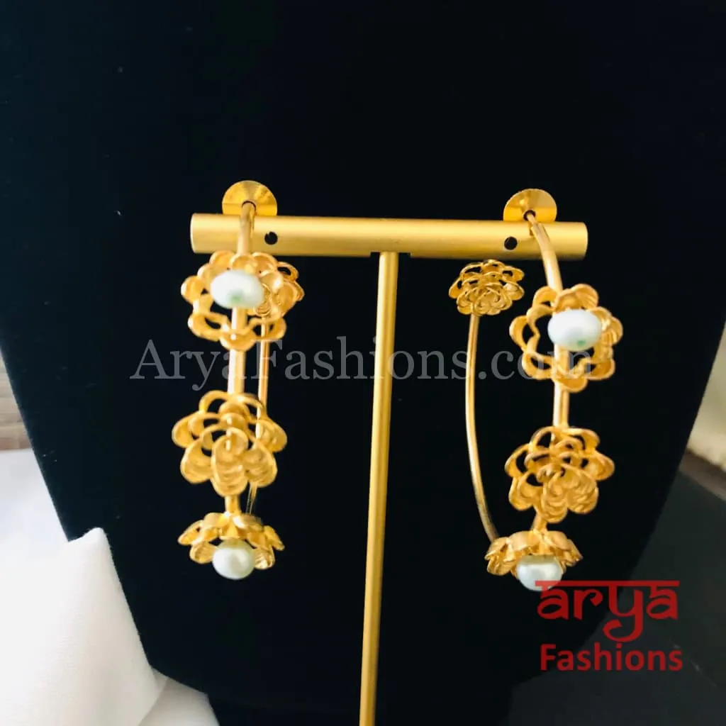 Ivanka Golden Flower Hoop Earrings/Handmade Earrings/Golden Statement earrings