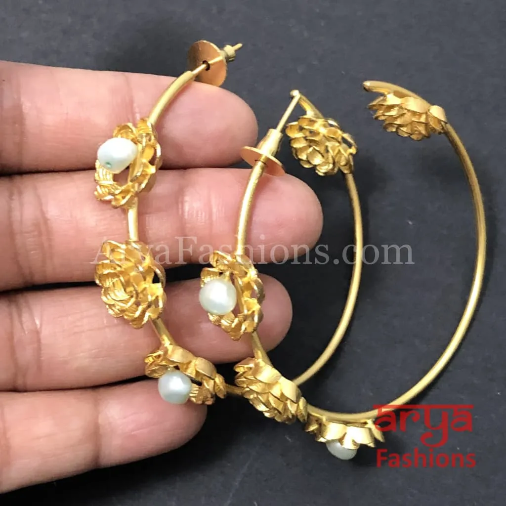 Ivanka Golden Flower Hoop Earrings/Handmade Earrings/Golden Statement earrings