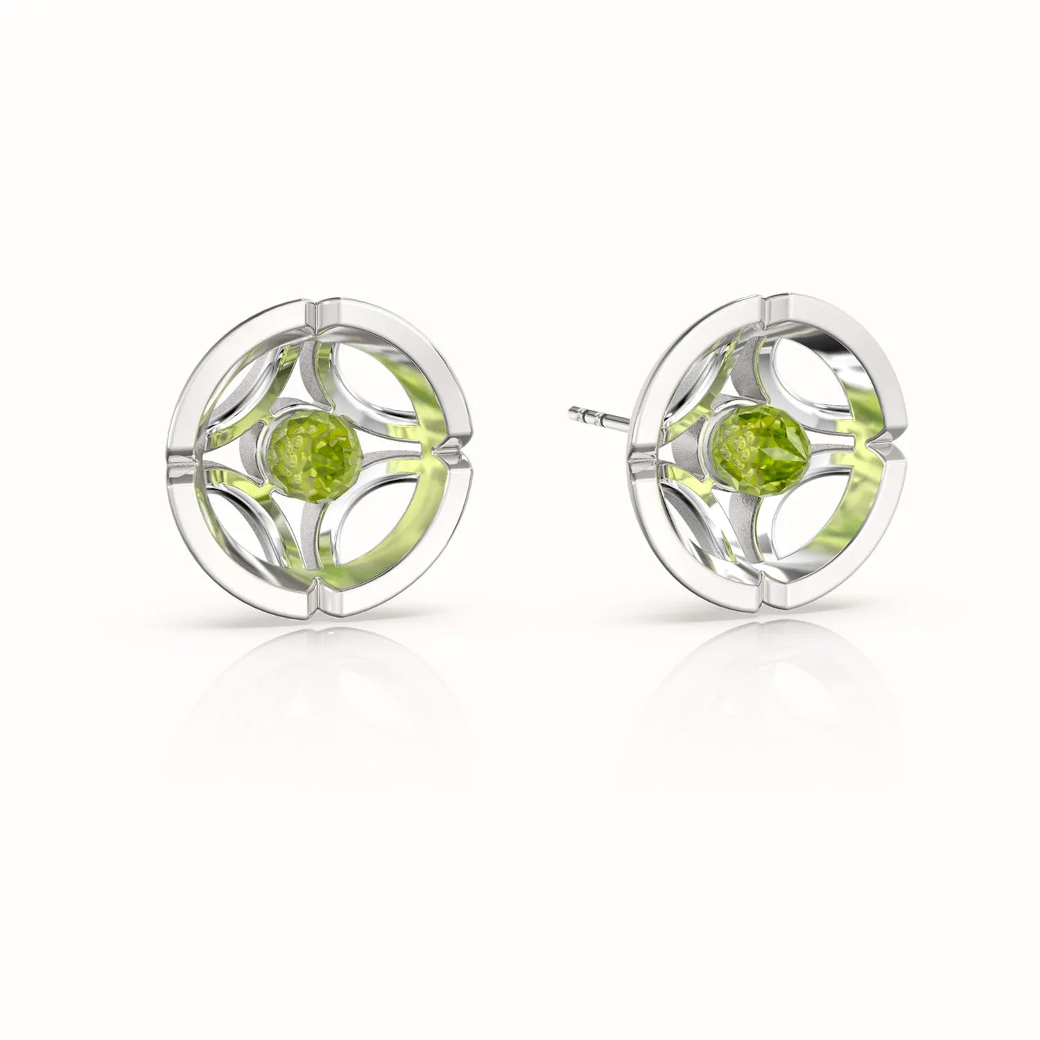 Jalan Besar Large Stud Earrings - Sterling Silver - Peridot