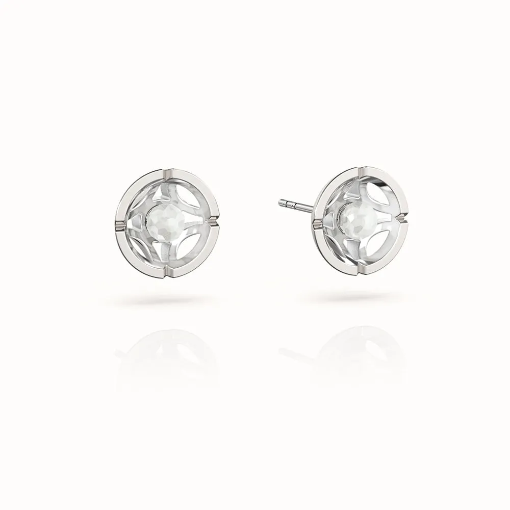 Jalan Besar Small Stud Earrings - Sterling Silver - Moonstone