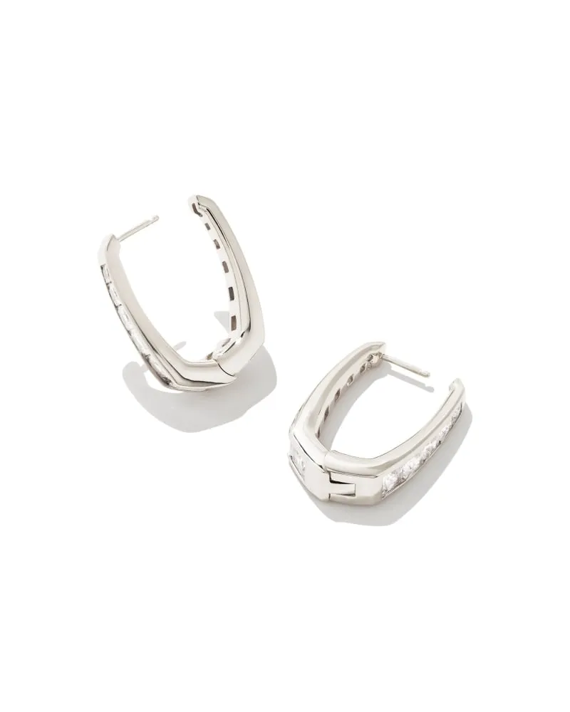 Kendra Scott Parker Hoop Earrings Rhodium White Crystal