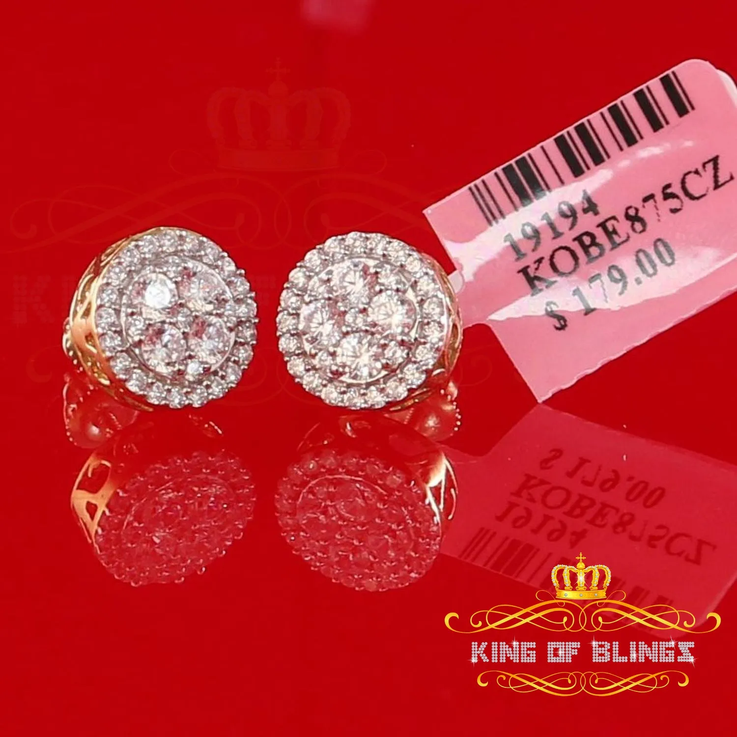 King  of Bling's 925 Yellow Silver 1.77ct Moissanite Women's & Men's Hip Hop Round Earrings