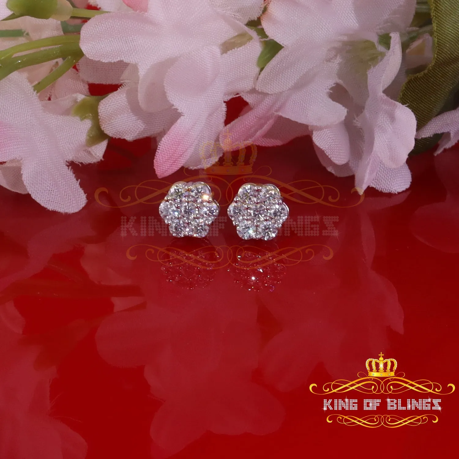 King of Bling's Men's/Womens 925 Silver White 1.00ct VVS 'D' Moissanite Floral Stud Earrings