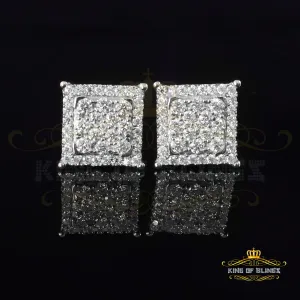 King of Bling's Men's/Women's 925 Silver White 1.25ct VVS 'D' Moissanite Square Stud Earrings