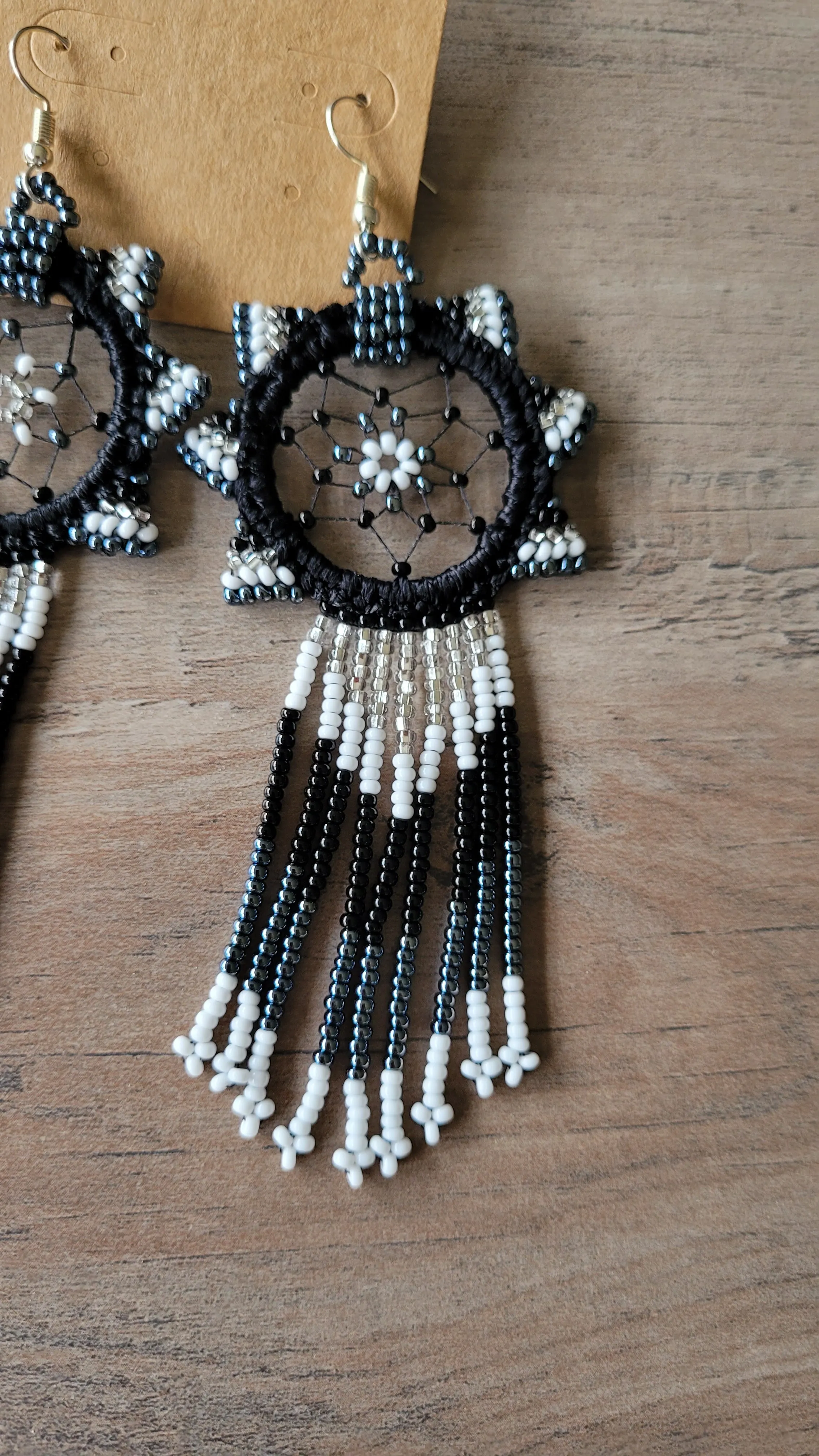 Large Beaded Dream Catcher Fringe Earrings