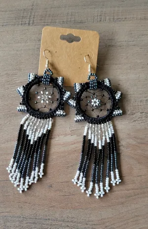 Large Beaded Dream Catcher Fringe Earrings