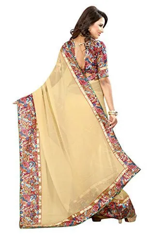 Livie Women's Georgette Sarees Party Wear/Fancy Georgette Sarees/Printed Georgette Sarees - Shortbread Beige