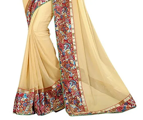 Livie Women's Georgette Sarees Party Wear/Fancy Georgette Sarees/Printed Georgette Sarees - Shortbread Beige