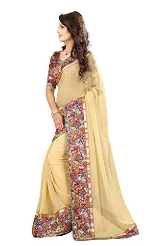 Livie Women's Georgette Sarees Party Wear/Fancy Georgette Sarees/Printed Georgette Sarees - Shortbread Beige