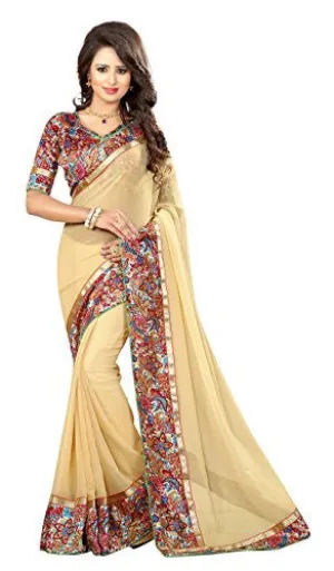 Livie Women's Georgette Sarees Party Wear/Fancy Georgette Sarees/Printed Georgette Sarees - Shortbread Beige