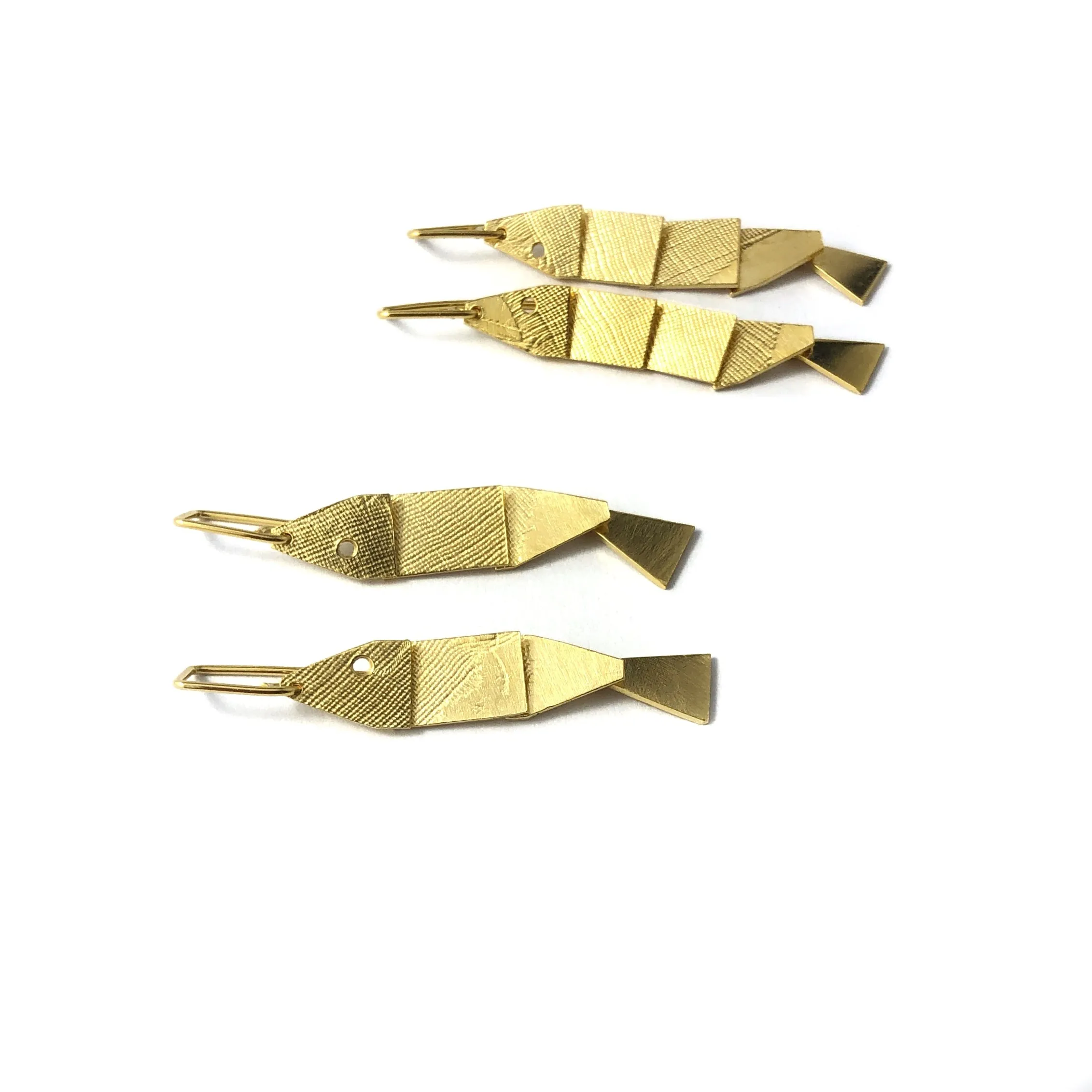 Long Golden Articulate Fish Earrings - Cynthia Nge