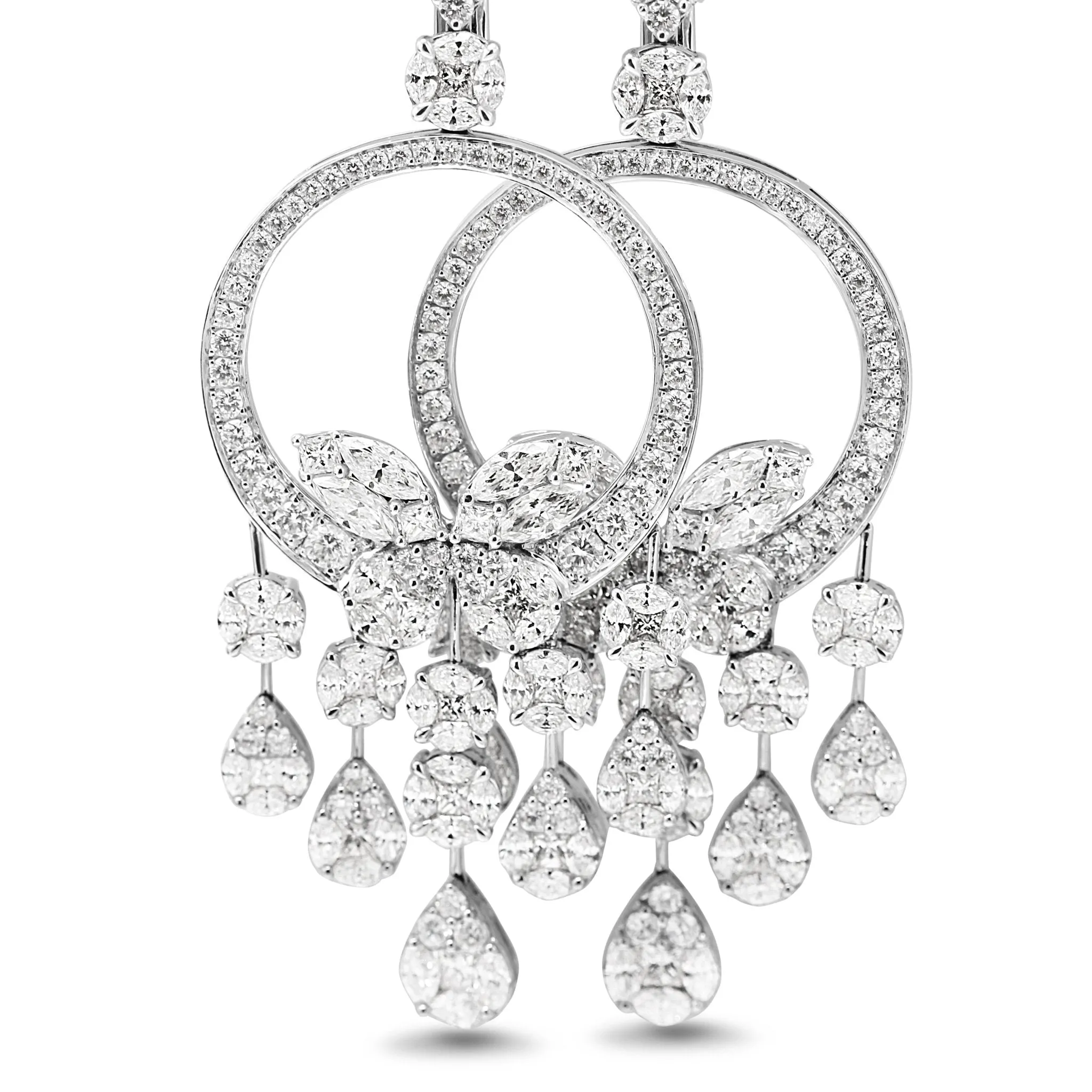 Marquise, Princess & Brilliant Cut Chandelier Design Diamond Earrings