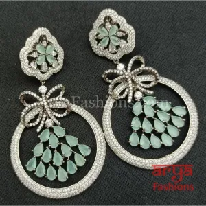 Mint Green CZ Cocktail Earrings in Victorian Finish / Silver Cubic Zirconia Earrings