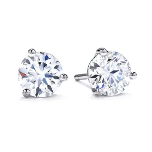 Mountz Collection .58-.63TW Round Diamond 3-Prong Stud Earrings in 14K White Gold