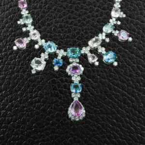 Multi-color Sapphire & Diamond Necklace & Earring Set