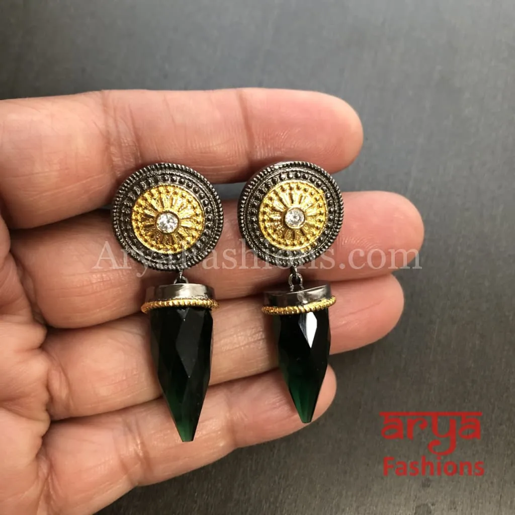 Naila Golden Green Blue Stud Earrings