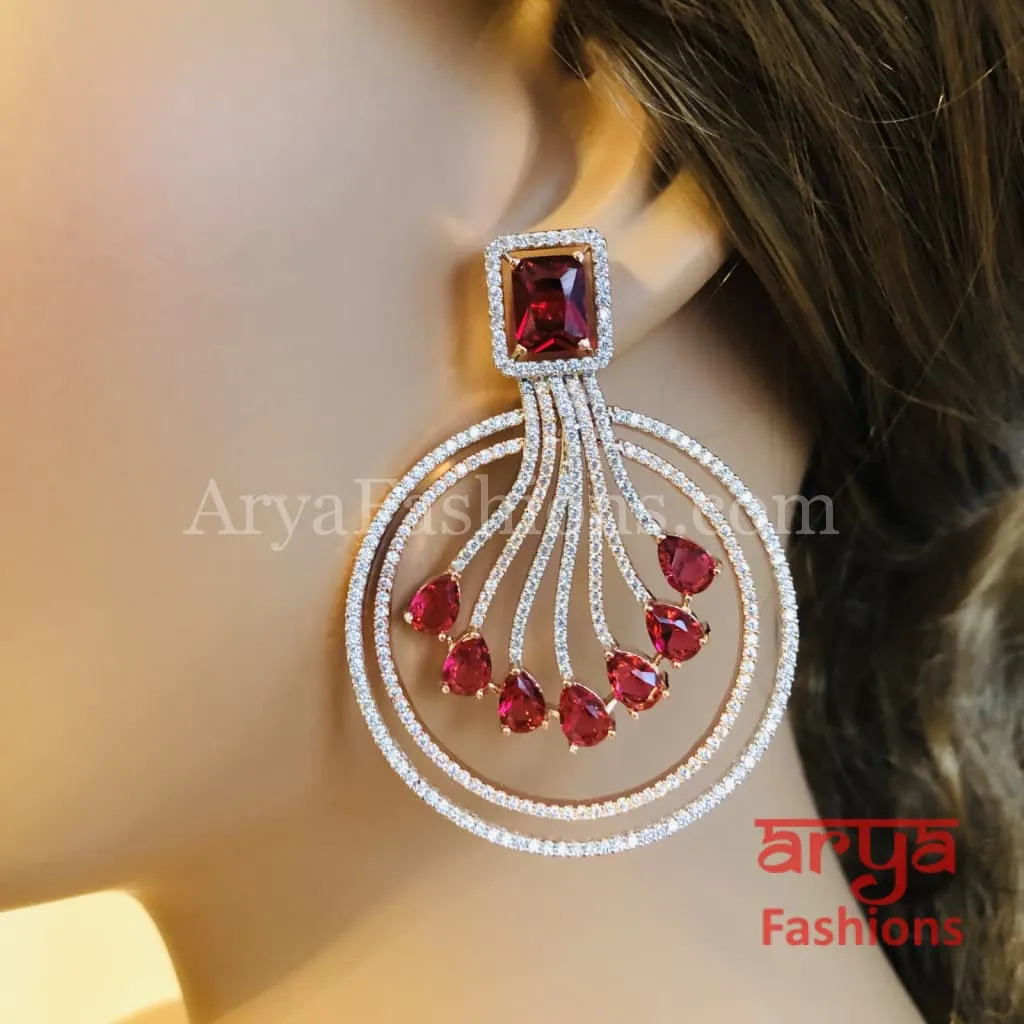 Naila Ruby Pink/Blue Rose Gold CZ Earrings