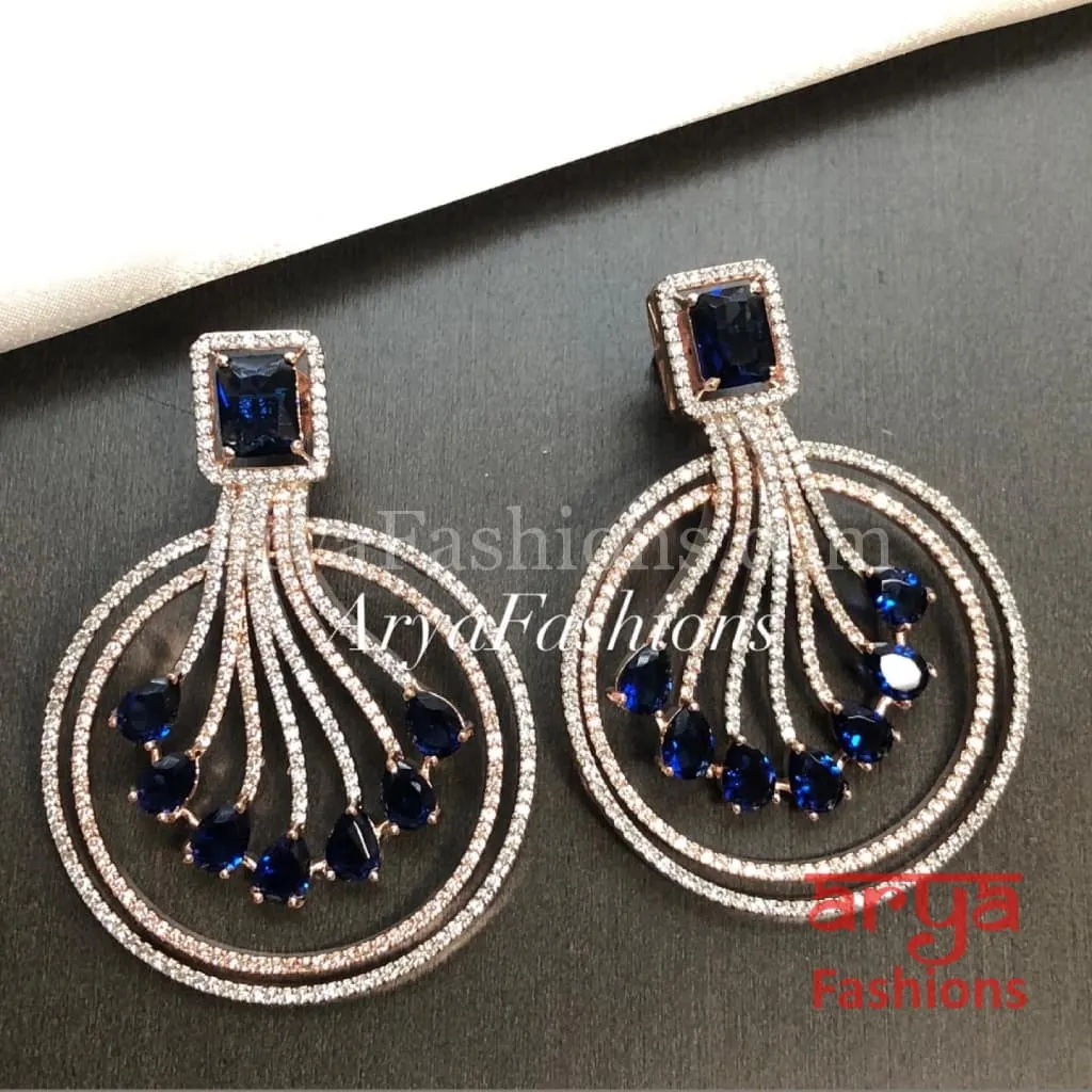 Naila Ruby Pink/Blue Rose Gold CZ Earrings