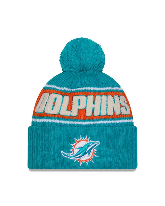 New Era Men's NFL Miami Dolphins Sideline 24 Sport Pom Knit Toque