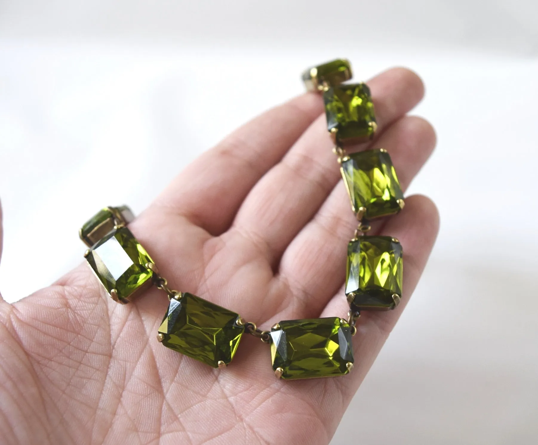 Olive Green Crystal Collet Necklace - Large Octagon