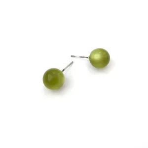 Olive Green Moonglow Lucite Ball Stud Earrings