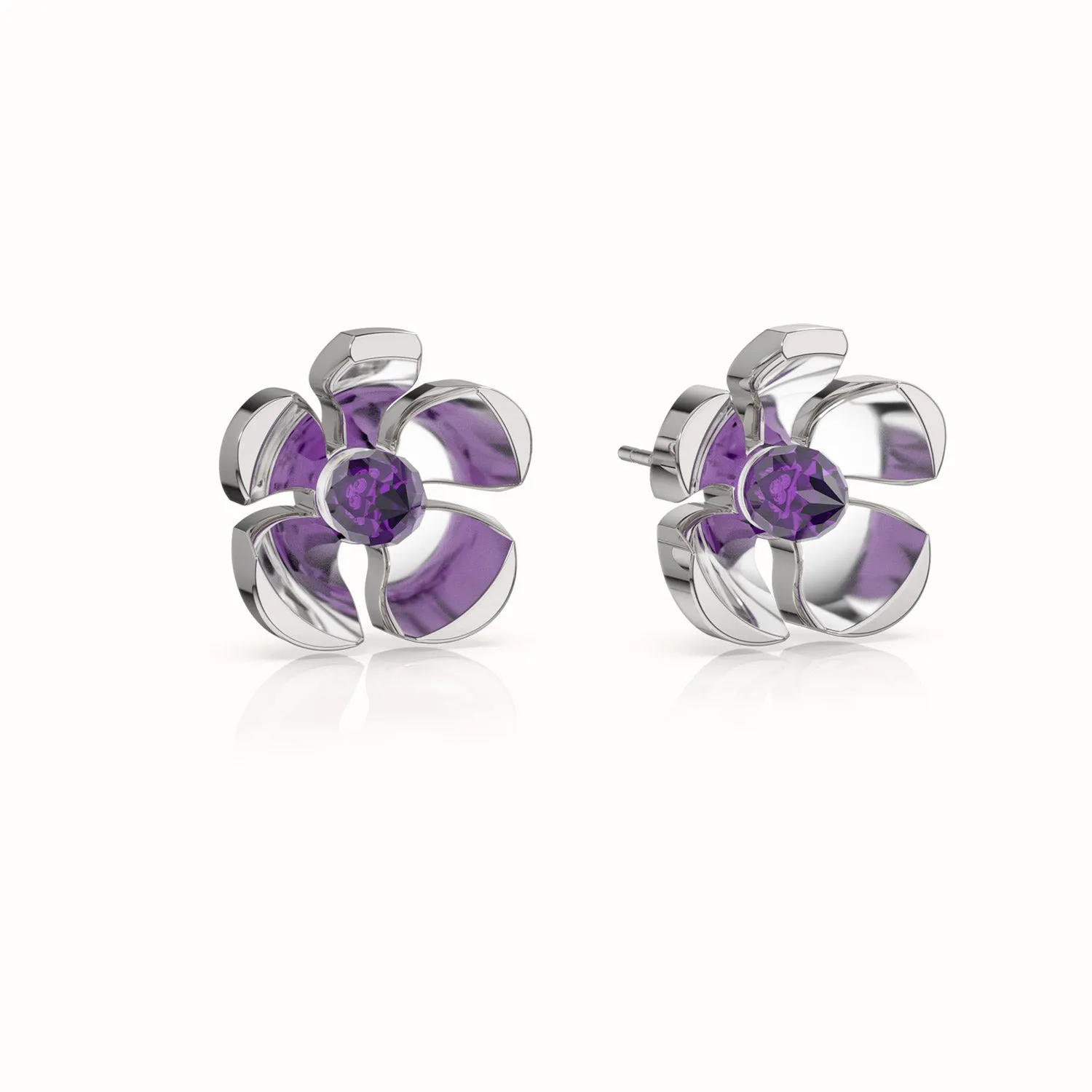 Orchid Garden Large Stud Earrings - Sterling Silver - Amethyst