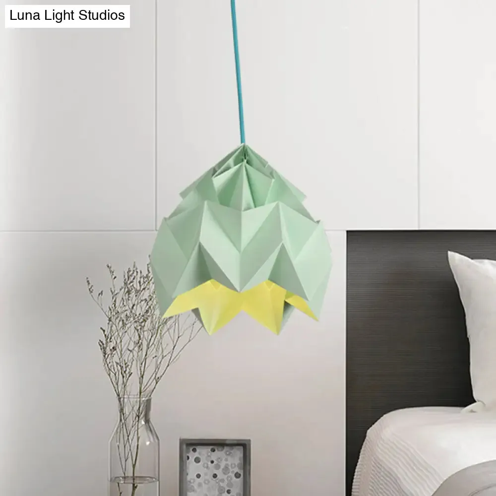 Origami Ceiling Pendant Light Macaron Paper 9.5"/15" Dia 1-Light Hanging Lamp - Pink/White/Green