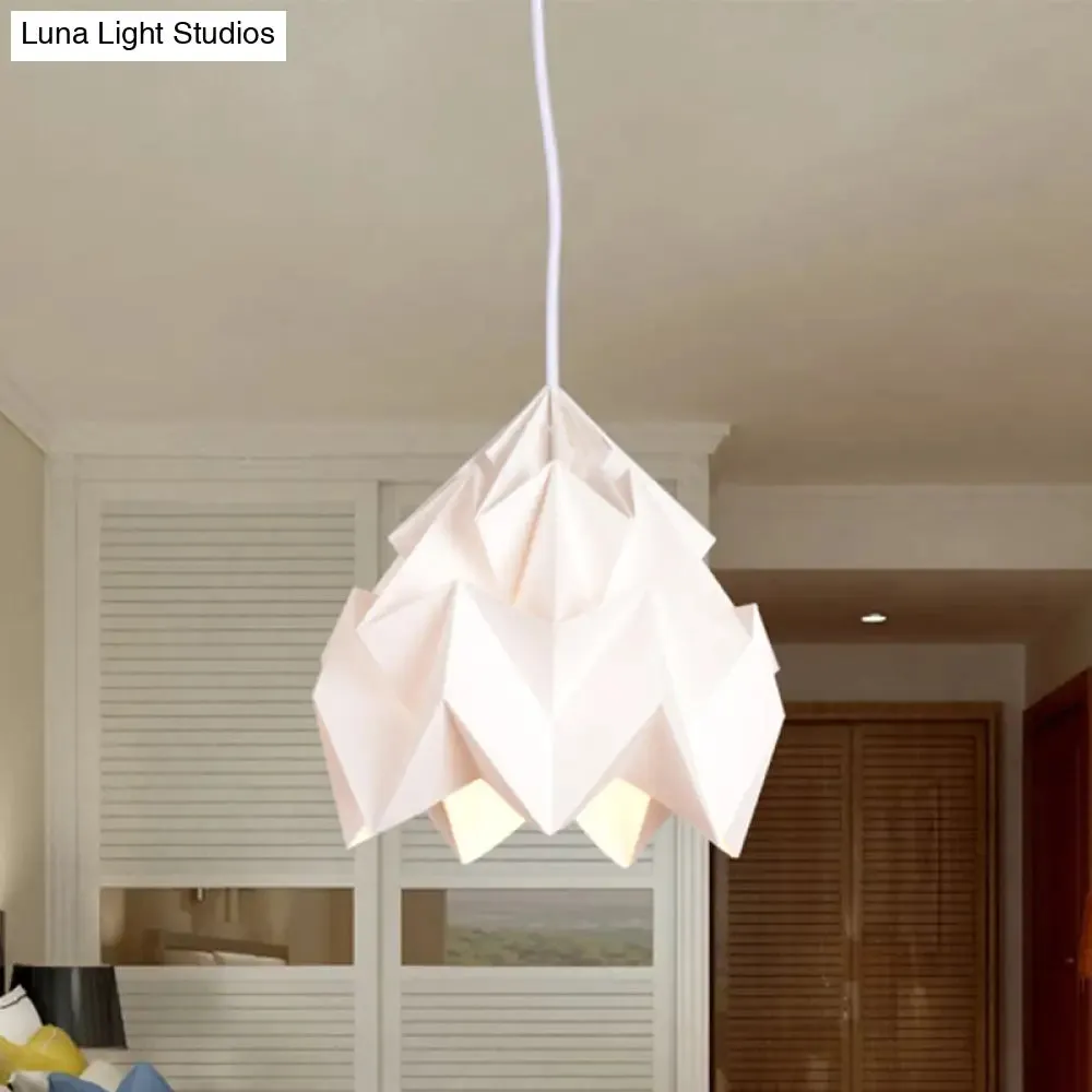 Origami Ceiling Pendant Light Macaron Paper 9.5"/15" Dia 1-Light Hanging Lamp - Pink/White/Green