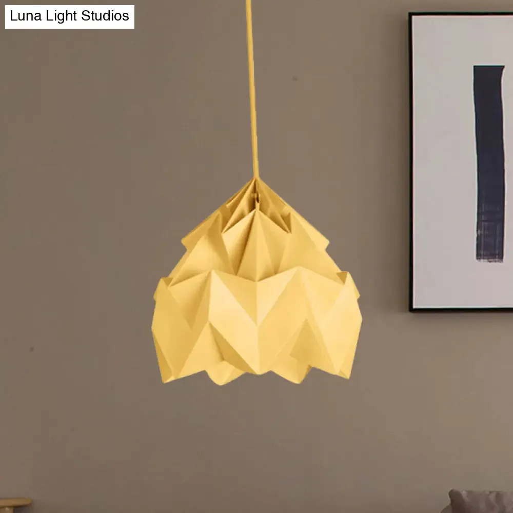 Origami Ceiling Pendant Light Macaron Paper 9.5"/15" Dia 1-Light Hanging Lamp - Pink/White/Green