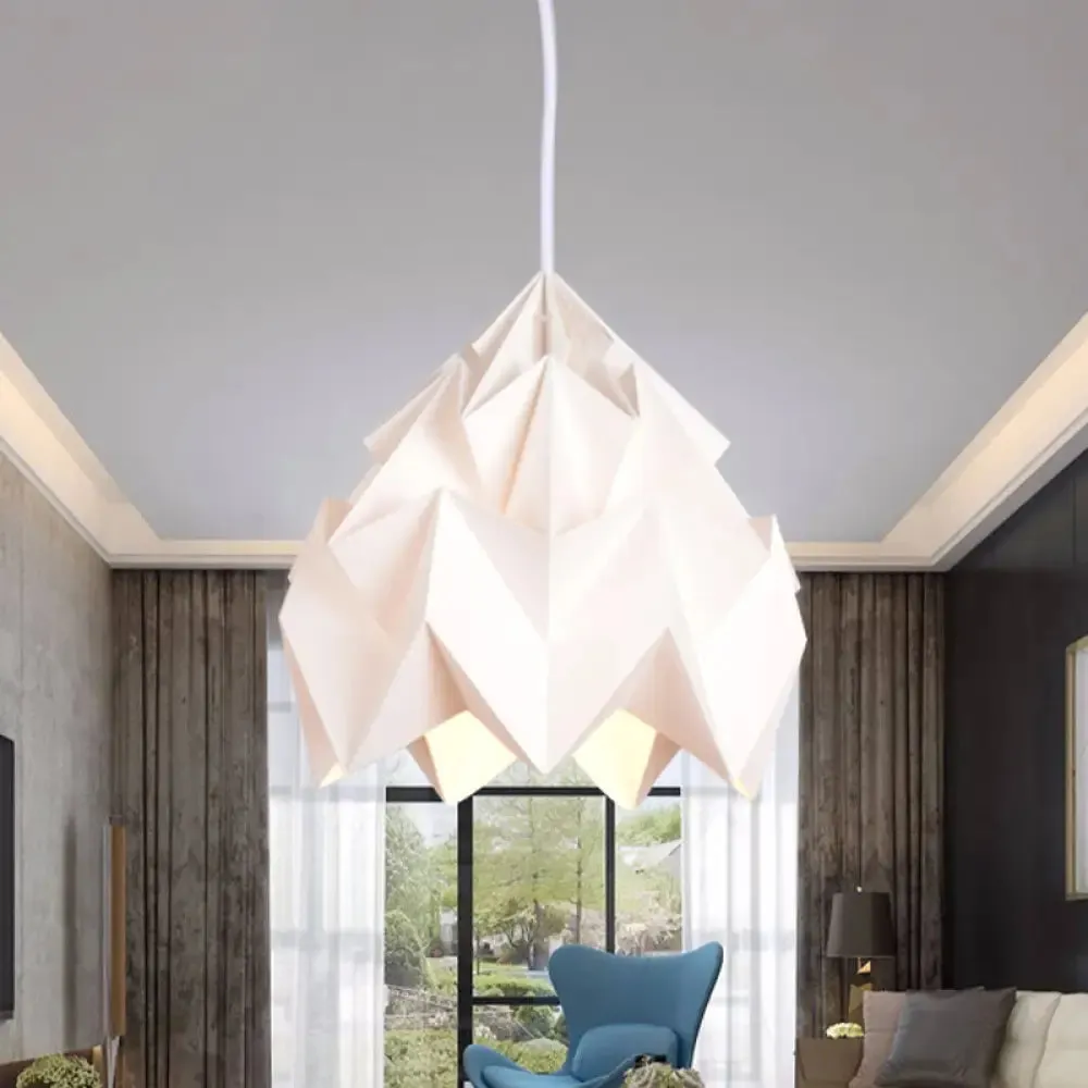 Origami Ceiling Pendant Light Macaron Paper 9.5"/15" Dia 1-Light Hanging Lamp - Pink/White/Green