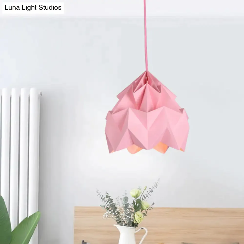 Origami Ceiling Pendant Light Macaron Paper 9.5"/15" Dia 1-Light Hanging Lamp - Pink/White/Green