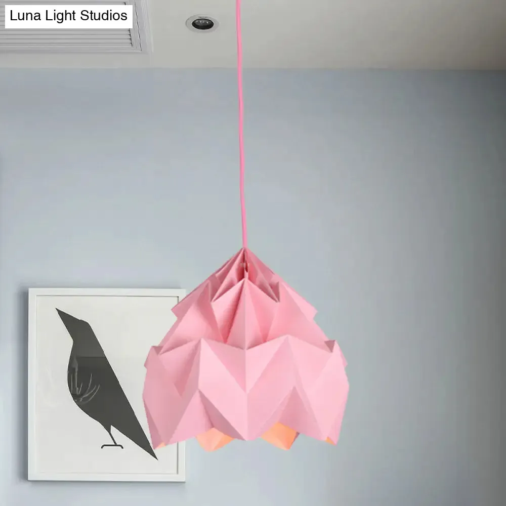 Origami Ceiling Pendant Light Macaron Paper 9.5"/15" Dia 1-Light Hanging Lamp - Pink/White/Green