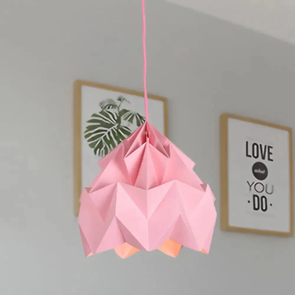 Origami Ceiling Pendant Light Macaron Paper 9.5"/15" Dia 1-Light Hanging Lamp - Pink/White/Green