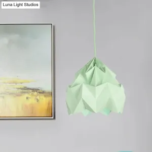 Origami Ceiling Pendant Light Macaron Paper 9.5"/15" Dia 1-Light Hanging Lamp - Pink/White/Green