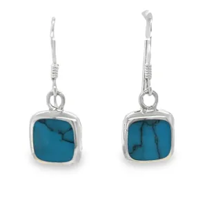 P255 Blue Square Stone Hook Earrings