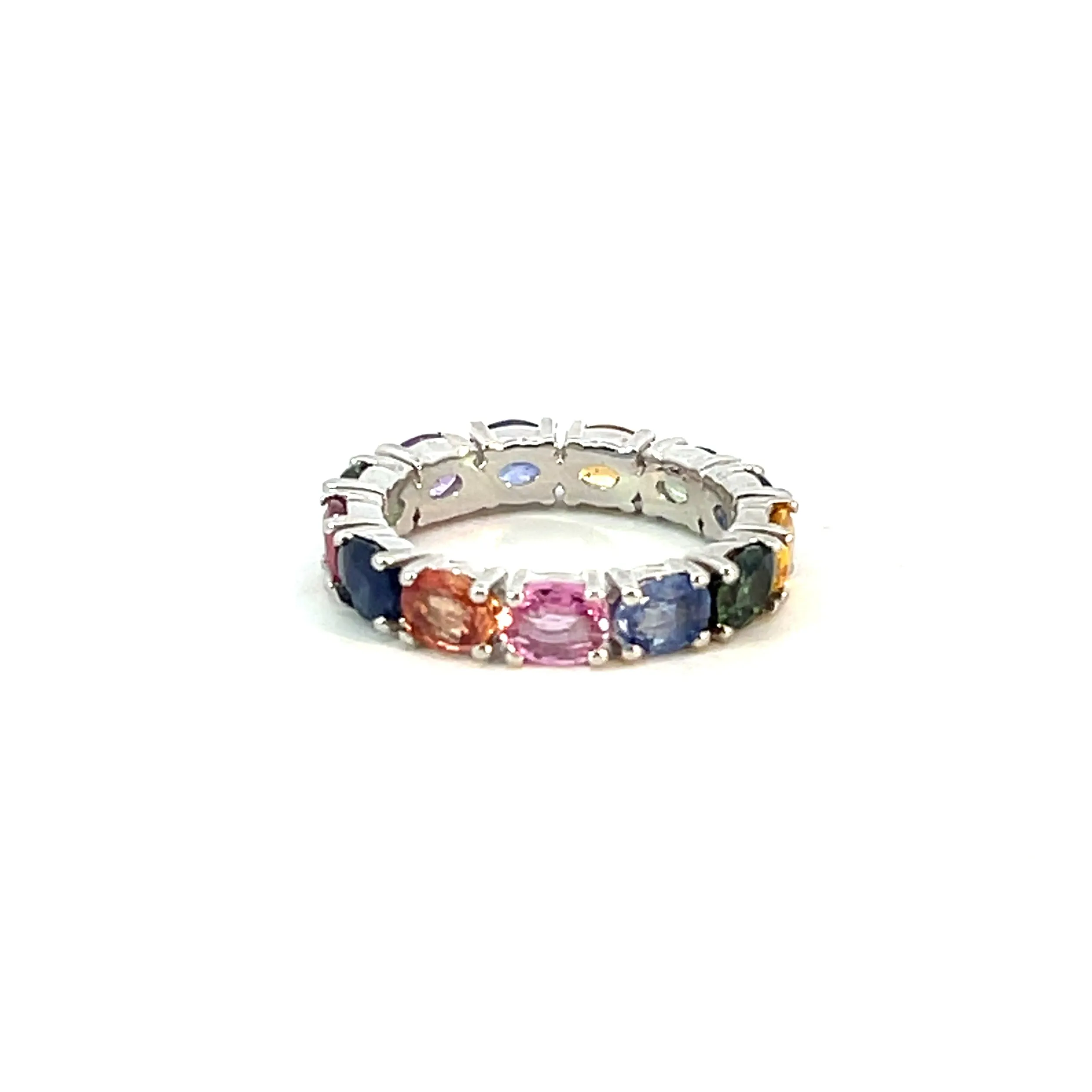 Platinum Rainbow Sapphire Oval Cut Eternity Ring