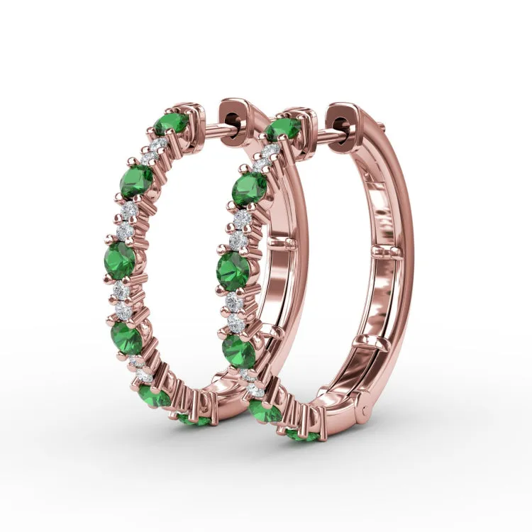 Precious Emerald and Diamond Hoop Earrings