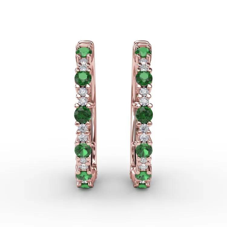 Precious Emerald and Diamond Hoop Earrings