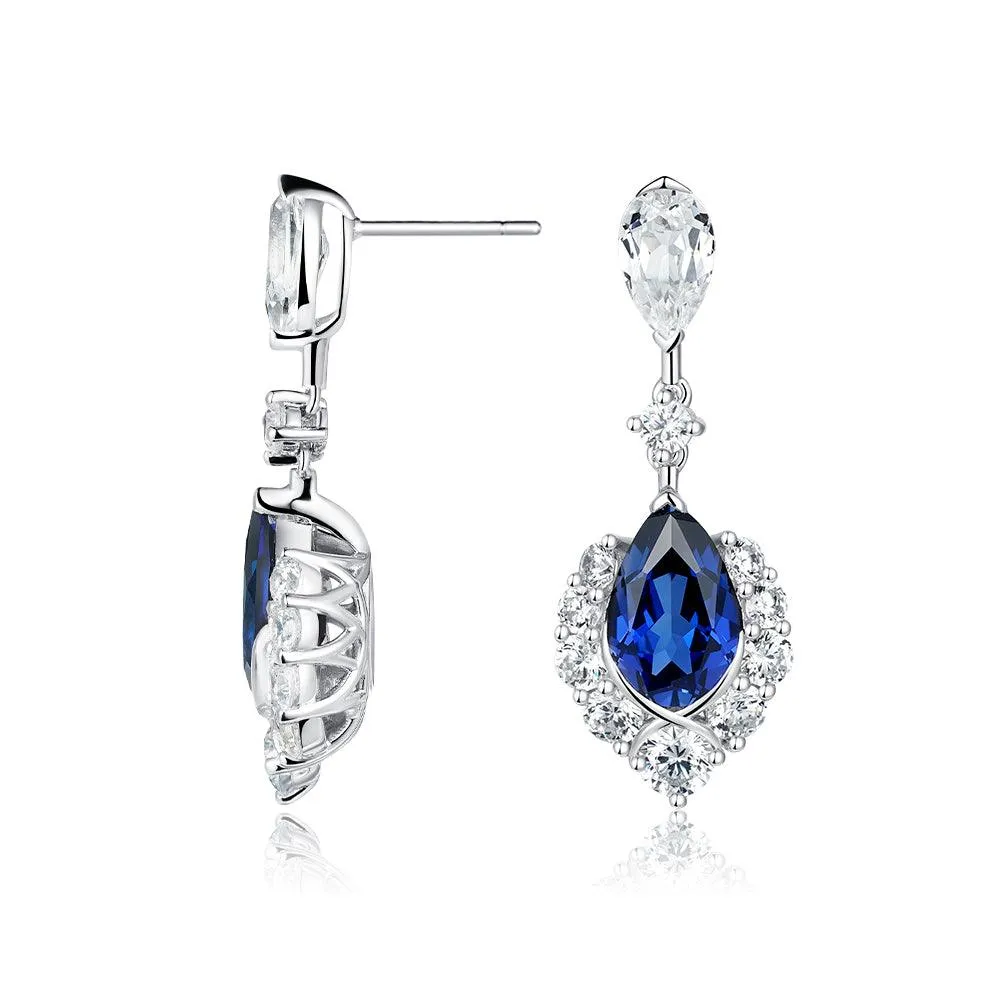 "ENDLESS BLUE" 7.26 Ctw. Pear Shaped Sapphire Earrings