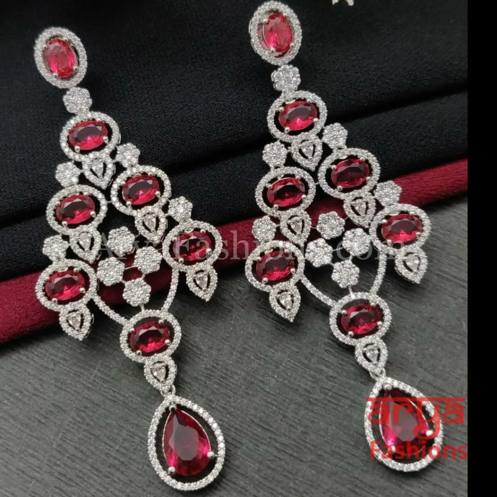 Rose Gold CZ Chandelier Earrings / Silver Colored Stones Chandbali Earrings