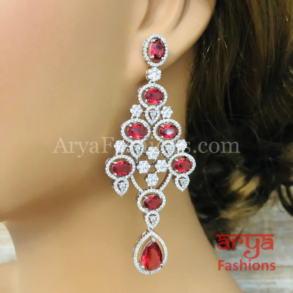 Rose Gold CZ Chandelier Earrings / Silver Colored Stones Chandbali Earrings