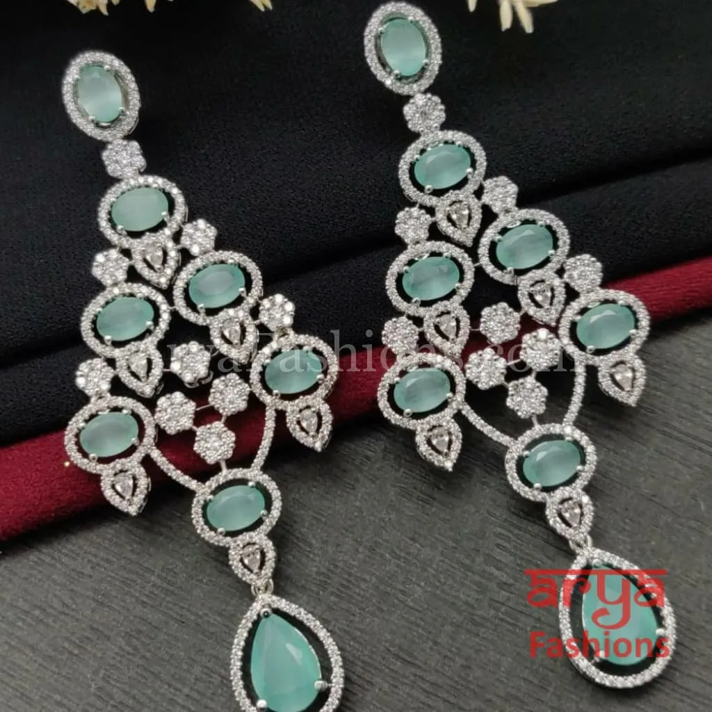 Rose Gold CZ Chandelier Earrings / Silver Colored Stones Chandbali Earrings