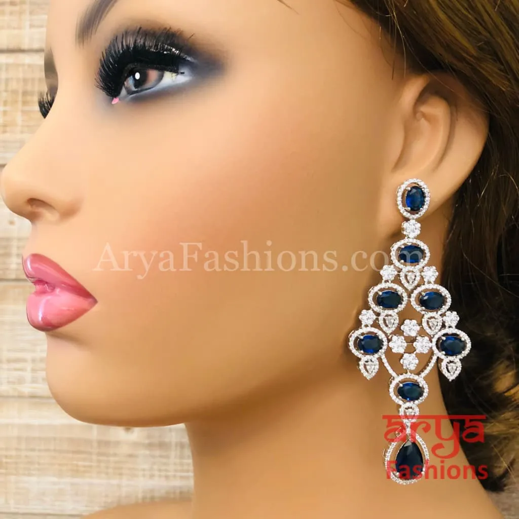 Rose Gold CZ Chandelier Earrings / Silver Colored Stones Chandbali Earrings