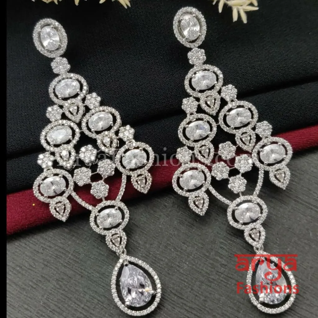 Rose Gold CZ Chandelier Earrings / Silver Colored Stones Chandbali Earrings