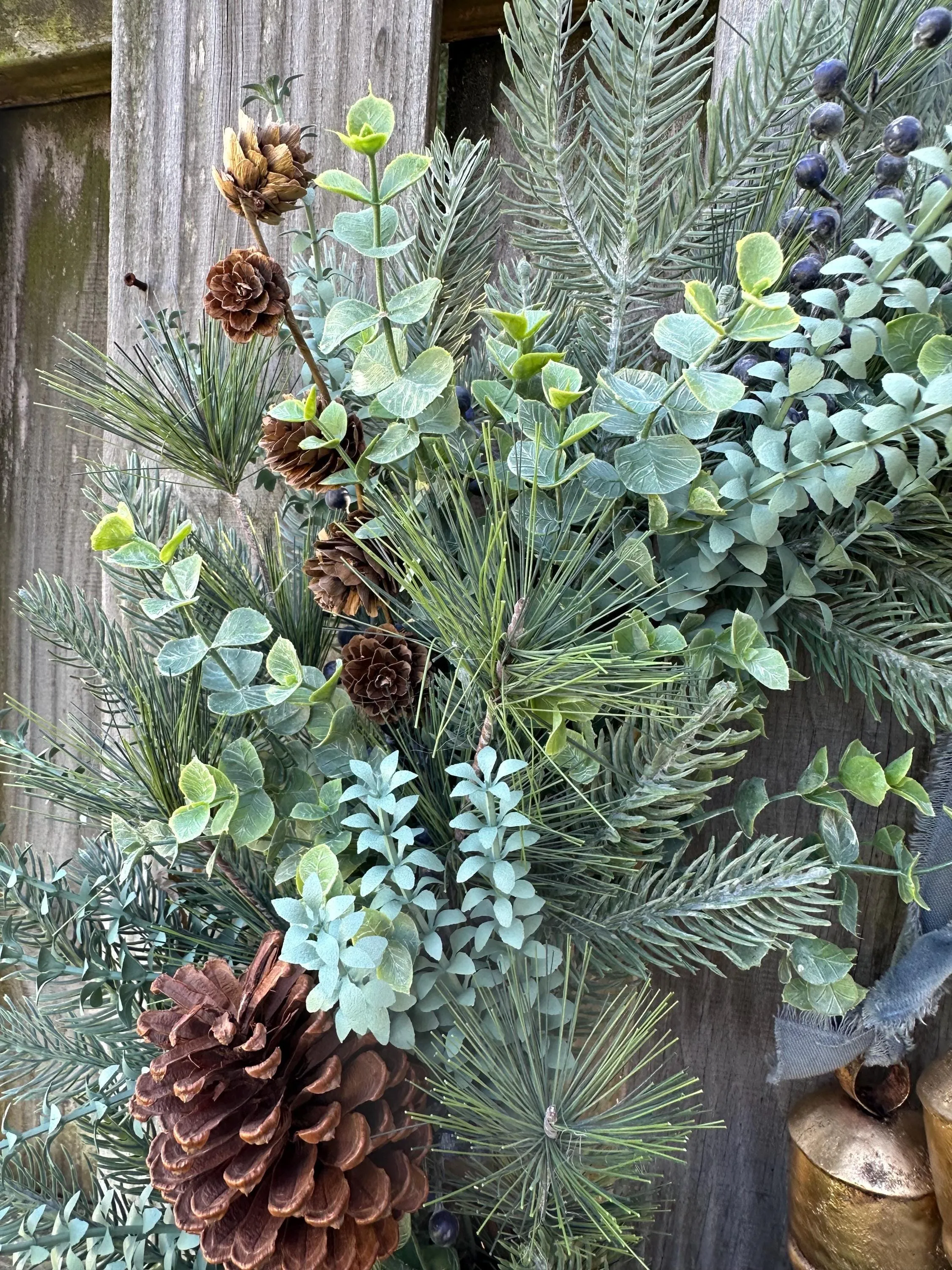 Rustic Winter Wreath with Blue Spruce Pine and Brass Bells